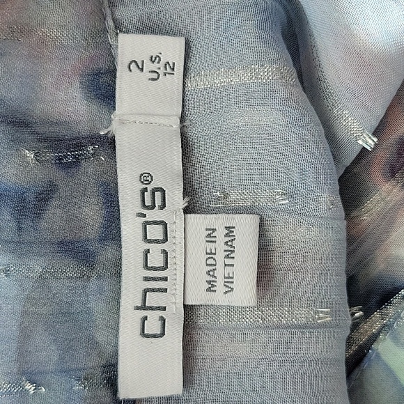 Chico's Sheer Floral Striped Jacquard Flutter-Sleeve Button Down Size Large - Picture 8 of 11